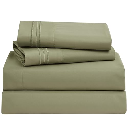 Clara Clark Bed Sheets, Premier 1800 Series 4 Piece Bed Sheet Set, Deep Pocket, Wrinkle, Fade, Stain Resistant, Luxury Soft Bedding Sheets & Pillowcases, Queen, Sage Green - Image 1