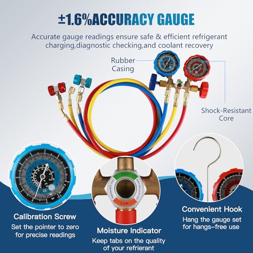 PB Motor Tech BMT PB Motor TECH 4.5CFM 1/3HP Vacuum Pump with 3-Way AC Manifold Gauge Set for R134a R12 R22 R502 - Includes Leak Detector, R134a Puncture Can Tap, and More - Image 3