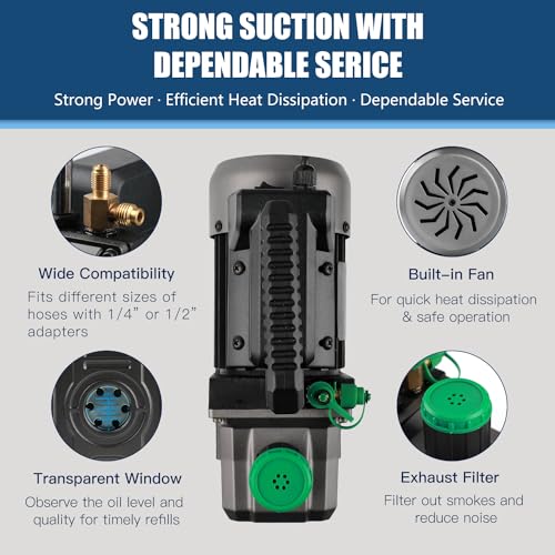 PB Motor Tech BMT PB Motor TECH 4.5CFM 1/3HP Vacuum Pump with 3-Way AC Manifold Gauge Set for R134a R12 R22 R502 - Includes Leak Detector, R134a Puncture Can Tap, and More - Image 5