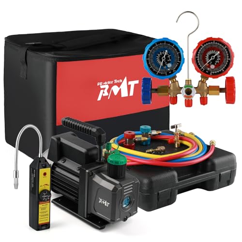 PB Motor Tech BMT PB Motor TECH 4.5CFM 1/3HP Vacuum Pump with 3-Way AC Manifold Gauge Set for R134a R12 R22 R502 - Includes Leak Detector, R134a Puncture Can Tap, and More - Image 1