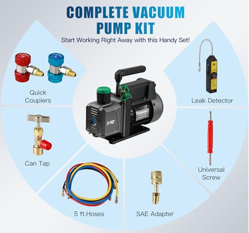 PB Motor Tech BMT PB Motor TECH 4.5CFM 1/3HP Vacuum Pump with 3-Way AC Manifold Gauge Set for R134a R12 R22 R502 - Includes Leak Detector, R134a Puncture Can Tap, and More - Image 2