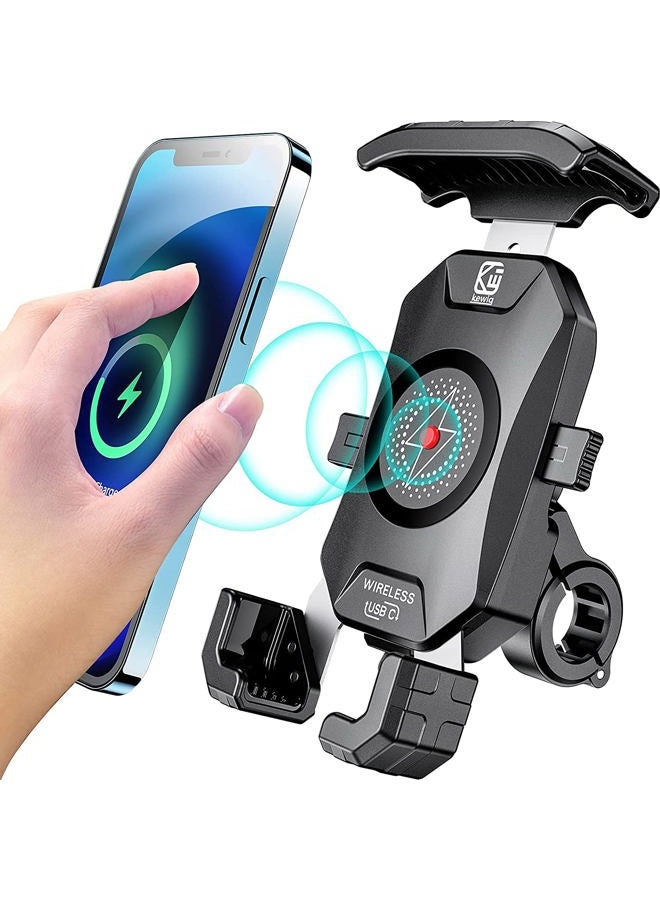 KEWIG Waterproof Motorcycle Phone Mount Qi 15W Wireless & USB C 20W Fast Chargeing Port, Automatically Lock & Quick Release Handlebar Cell Phone Holder for 4-7'' Phones - Image 1