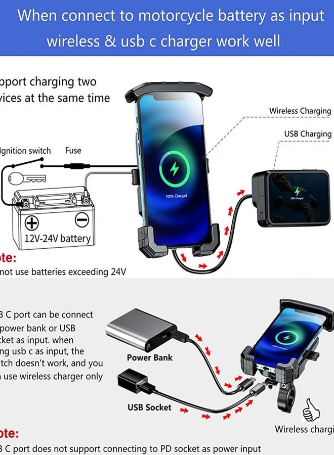 KEWIG Waterproof Motorcycle Phone Mount Qi 15W Wireless & USB C 20W Fast Chargeing Port, Automatically Lock & Quick Release Handlebar Cell Phone Holder for 4-7'' Phones - Image 2
