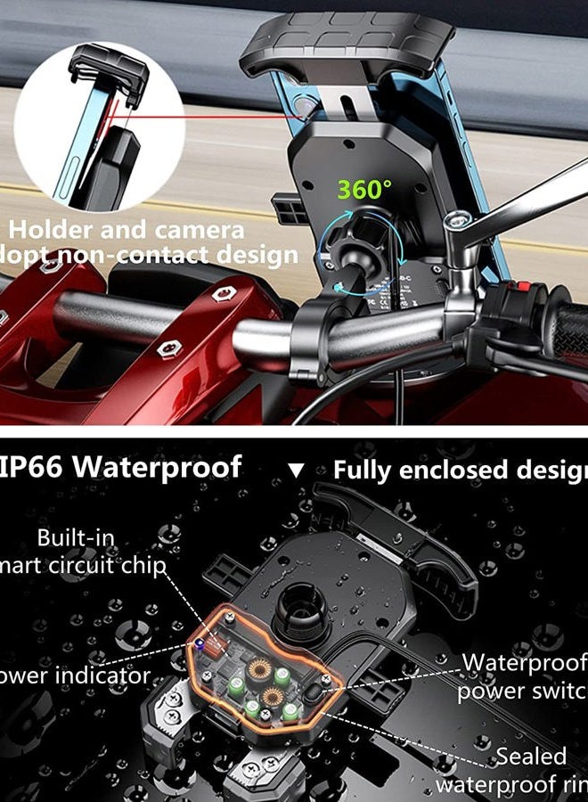 KEWIG Waterproof Motorcycle Phone Mount Qi 15W Wireless & USB C 20W Fast Chargeing Port, Automatically Lock & Quick Release Handlebar Cell Phone Holder for 4-7'' Phones - Image 5