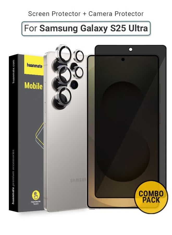 huanmate 2 in 1 Samsung Galaxy S25 Ultra Protection Pack - Anti-Peeping Privacy Glass Screen Protector & Camera Lens Protector, Premium Edge-to-Edge, High Transparency, Anti-Explosion, Easy Installation - Image 1
