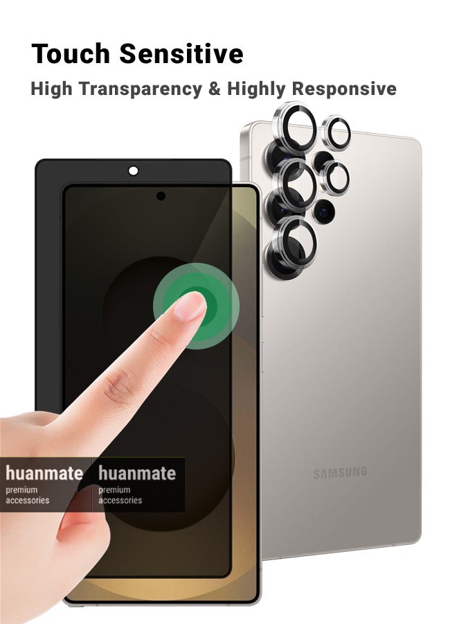 huanmate 2 in 1 Samsung Galaxy S25 Ultra Protection Pack - Anti-Peeping Privacy Glass Screen Protector & Camera Lens Protector, Premium Edge-to-Edge, High Transparency, Anti-Explosion, Easy Installation - Image 4
