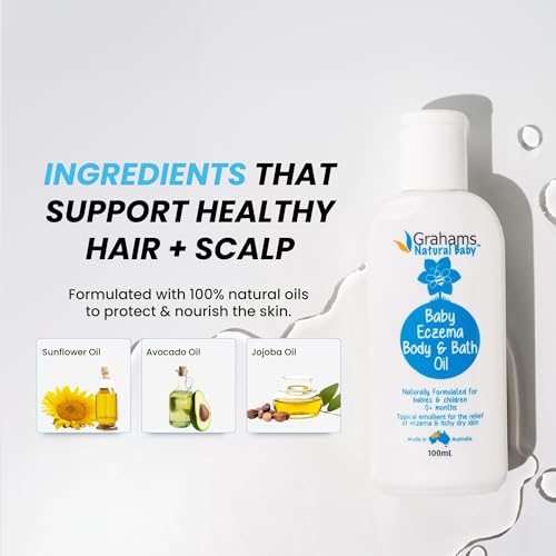 Grahams Natural زيت الجسم والاستحمام الطبيعي للأطفال من غراهام - لعلاج الإكزيما وقشرة الرأس، تخفيف للبشرة الجافة والحكة - تركيبة مثبتة سريرياً - للأعمار من 0+ أشهر إلى 12 سنة (1 × 100 مل) - Image 5