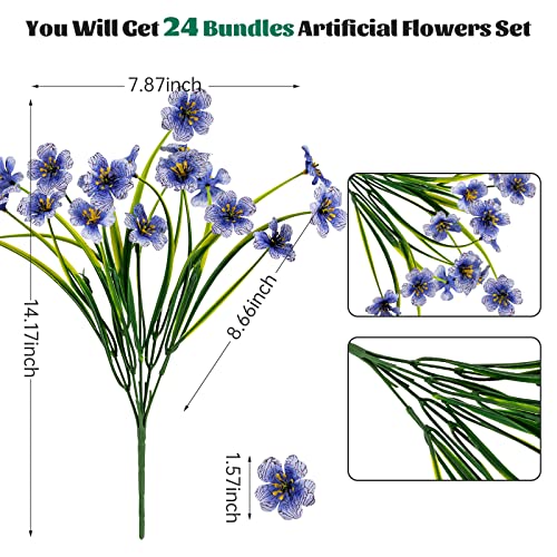 Lnoicy 24 Pcs Artificial Flowers for Outdoor,Plastic Flowers Decoration, UV Resistant Faux Flowers Shrubs, Artificial Plants for Indoor Outside Garden Home Wedding Farmhouse(Blue) - Image 2