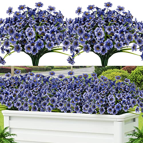 Lnoicy 24 Pcs Artificial Flowers for Outdoor,Plastic Flowers Decoration, UV Resistant Faux Flowers Shrubs, Artificial Plants for Indoor Outside Garden Home Wedding Farmhouse(Blue) - Image 1