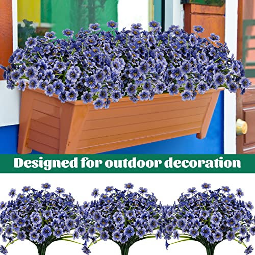 Lnoicy 24 Pcs Artificial Flowers for Outdoor,Plastic Flowers Decoration, UV Resistant Faux Flowers Shrubs, Artificial Plants for Indoor Outside Garden Home Wedding Farmhouse(Blue) - Image 3
