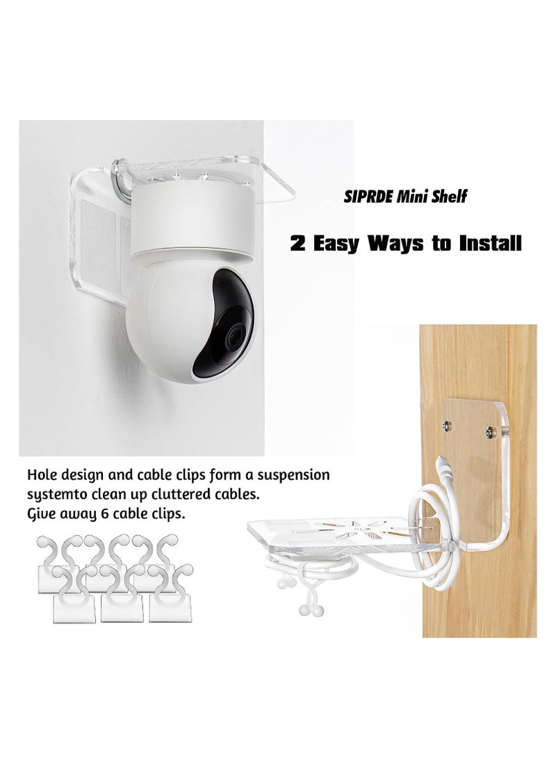 مجموعة أرفف حائط صغيرة من الأكريليك مكونة من 3 قطع لكاميرات الأمان ومكبرات الصوت وأجهزة مراقبة الأطفال والمزيد، رف لاصق عالمي سهل التركيب بدون مثقاب، مع مشابك كابلات شفافة - Image 5
