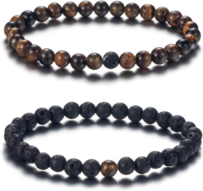 Softones 6MM Lava Rock Aromatherapy Anxiety Essential Oil Diffuser Beads Bracelet for Women Men,Friendship Couples Gifts Natural Stone Bracelets