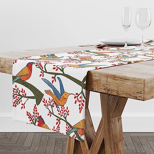 Astitva Cotton Table Runner – 13 x 45 Inches | White, Chirpy Bird Print Dining Table Cloth | Elegant 4 Seater Runner for Home & Party Decoration - Image 5