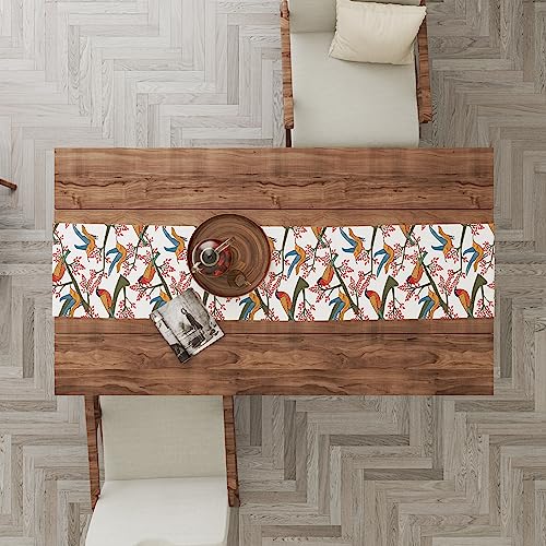 Astitva Cotton Table Runner – 13 x 45 Inches | White, Chirpy Bird Print Dining Table Cloth | Elegant 4 Seater Runner for Home & Party Decoration - Image 3