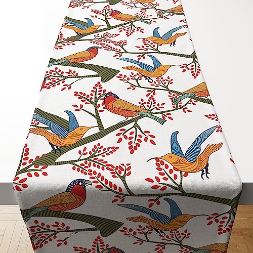 Astitva Cotton Table Runner – 13 x 45 Inches | White, Chirpy Bird Print Dining Table Cloth | Elegant 4 Seater Runner for Home & Party Decoration - Image 2