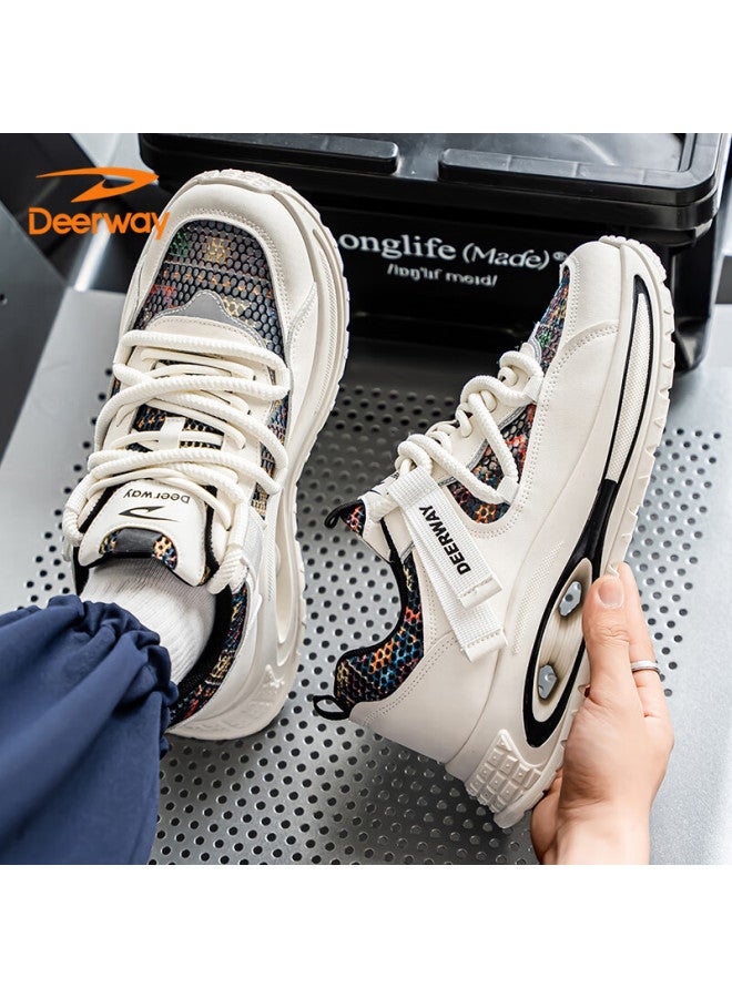 Deerway Men's Shoes Summer Mesh Dad Shoes Men's Casual Breathable Sports Running Shoes Beige Black Size 42 - Image 3