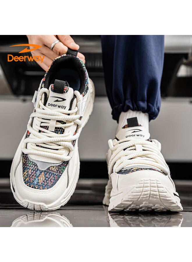 Deerway Men's Shoes Summer Mesh Dad Shoes Men's Casual Breathable Sports Running Shoes Beige Black Size 42 - Image 4
