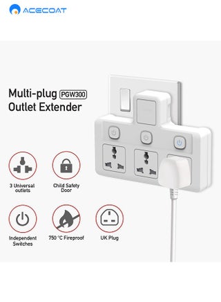 Universal Plug Extension, Multi Plug extension sockets plug, Wall plug adapter, UK Plug Switched Socket 3 Way,Turn 1 into 3, Cable Free With Rating 3 pin,Surge Protection Power Extension Adapter - view 3