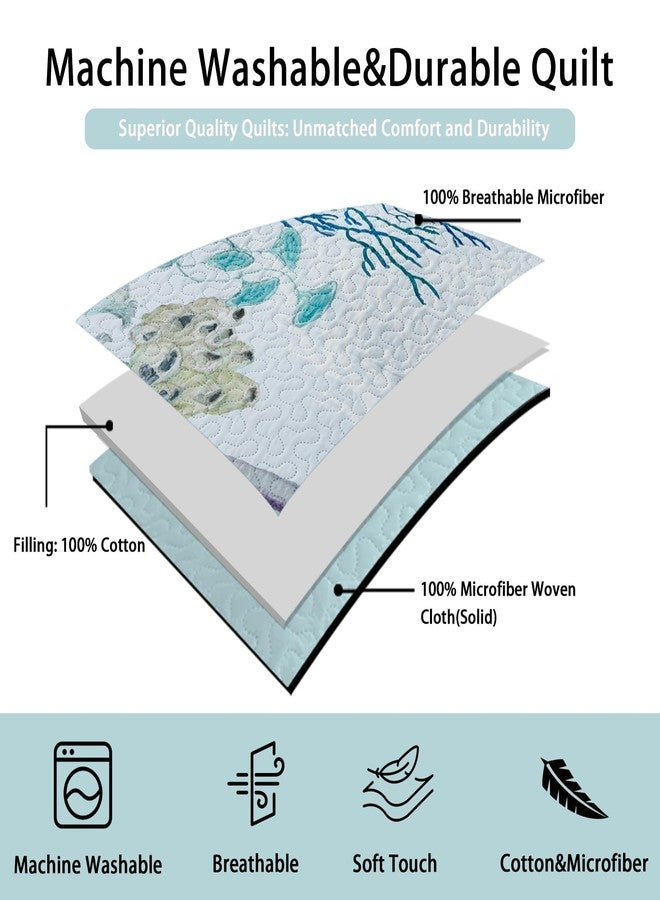 Tritard 3 Piece Coastal Beach Quilt Set Full/Queen Size Ocean Beach Themed Bedding Set Microfiber Lightweight Bedspread Coverlet with 2 Shams Starfish Coral Bed Covers for All Season, 90''x96'' - Image 4