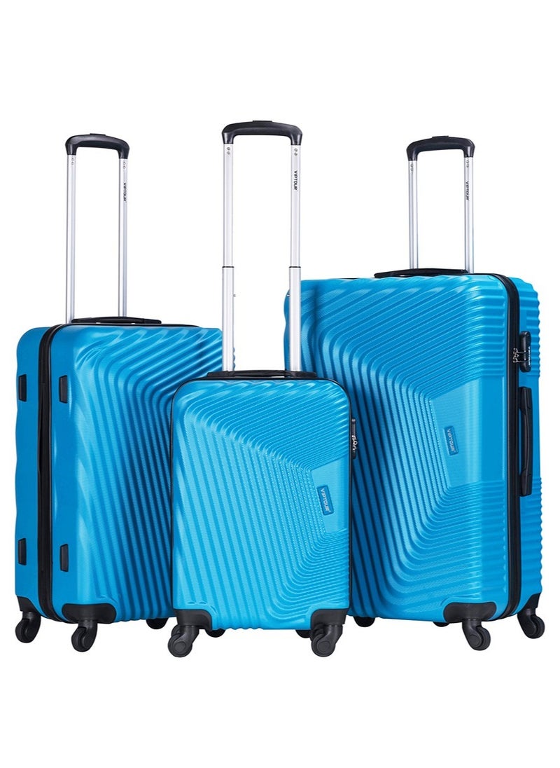 VIPTOUR - 3-Piece ABS Hardside Trolley Luggage Set, Spinner Wheels with Number Lock 20/24/28 Inches - Blue - Image 1