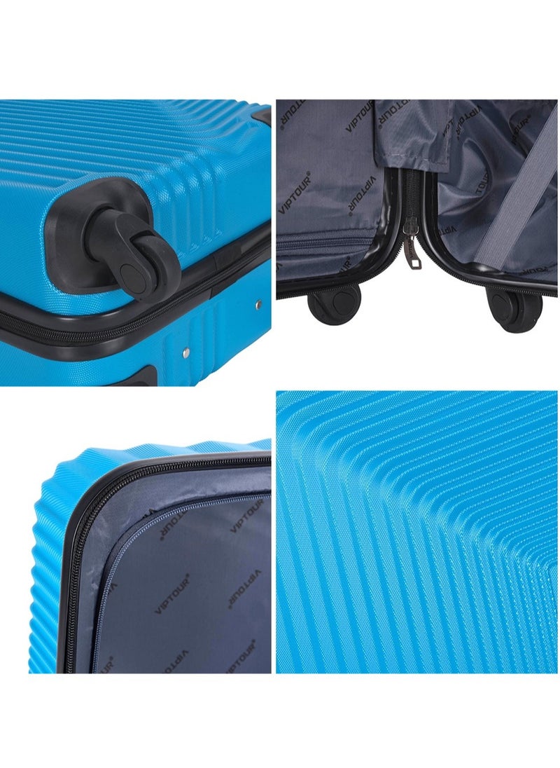 VIPTOUR - 3-Piece ABS Hardside Trolley Luggage Set, Spinner Wheels with Number Lock 20/24/28 Inches - Blue - Image 1