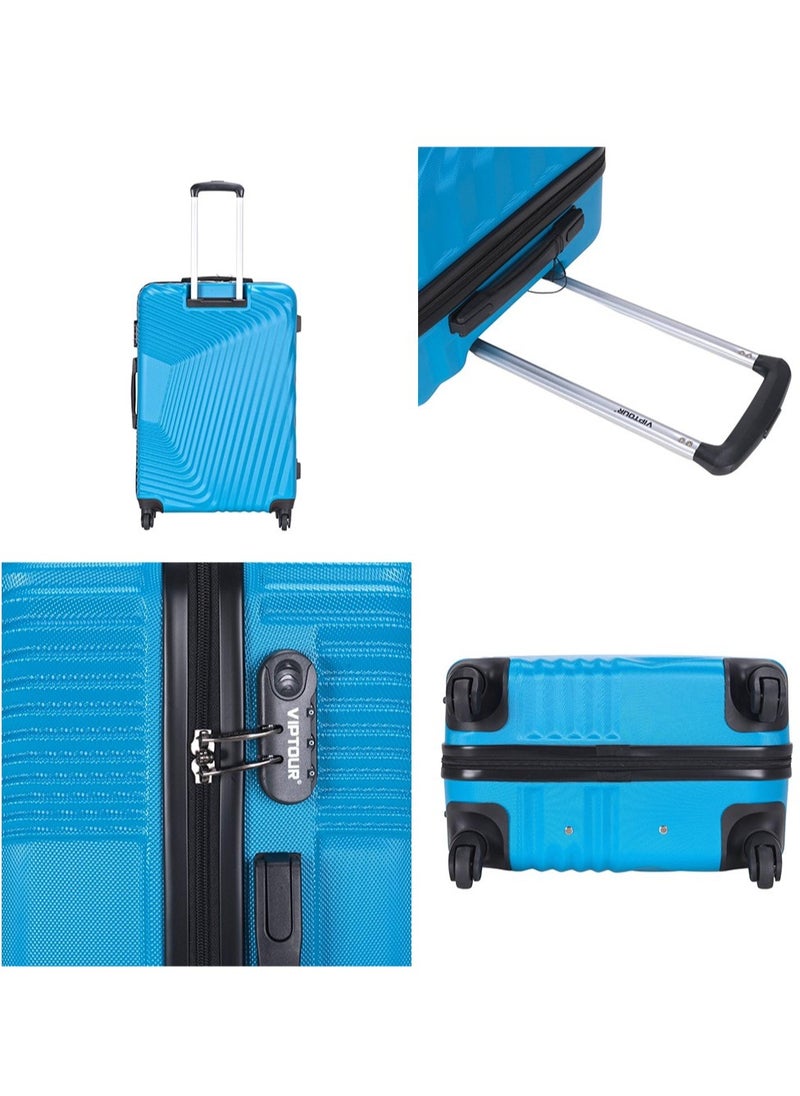 VIPTOUR - 3-Piece ABS Hardside Trolley Luggage Set, Spinner Wheels with Number Lock 20/24/28 Inches - Blue - Image 1