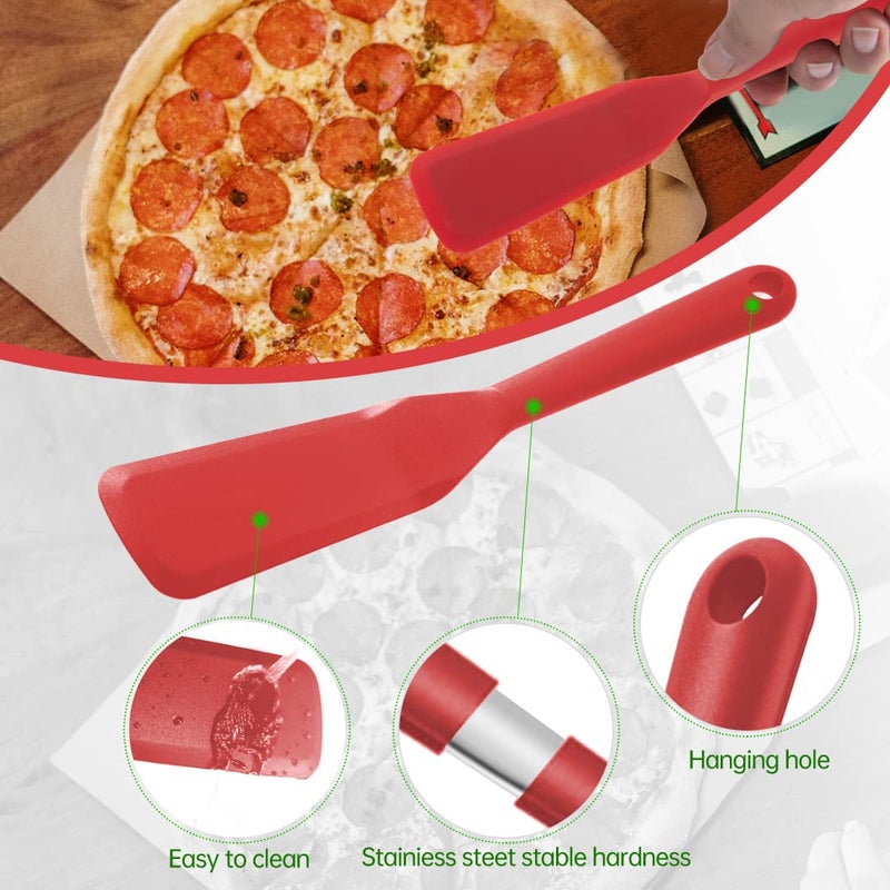 Ecerangus 2 Pack Silicone Thin Spatula Omelet Spatula Turner Heat Resistant Cooking Spatula  Long Crepe Spatulas for Nonstick Cookware Pancake Spatula for Cooking Egg Cake Pizza Steak Omelet Crepes (Red Black) - Image 4