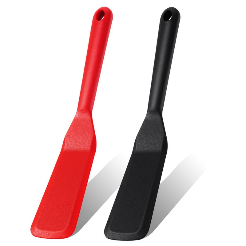 Ecerangus 2 Pack Silicone Thin Spatula Omelet Spatula Turner Heat Resistant Cooking Spatula  Long Crepe Spatulas for Nonstick Cookware Pancake Spatula for Cooking Egg Cake Pizza Steak Omelet Crepes (Red Black) - Image 1