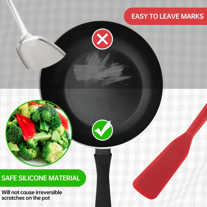 Ecerangus 2 Pack Silicone Thin Spatula Omelet Spatula Turner Heat Resistant Cooking Spatula  Long Crepe Spatulas for Nonstick Cookware Pancake Spatula for Cooking Egg Cake Pizza Steak Omelet Crepes (Red Black) - Image 5