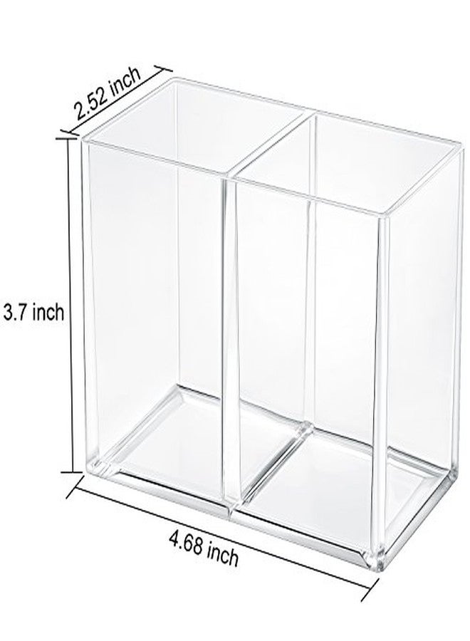 Gejoy Acrylic Pencil Pen Holder Clear Makeup Brush Organizer 2 Compartments for Desktop Stationery Office Bedroom - Image 2