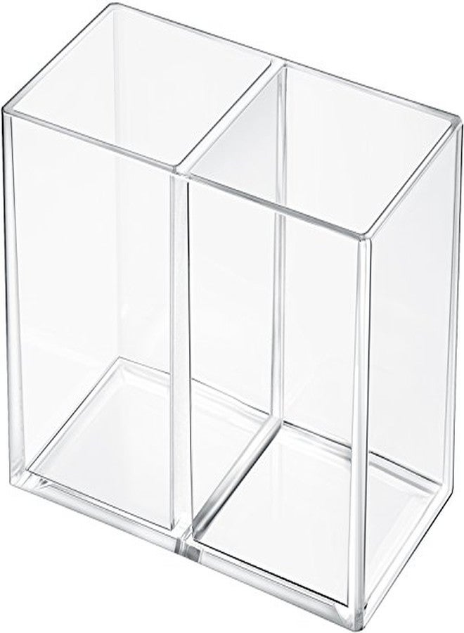 Gejoy Acrylic Pencil Pen Holder Clear Makeup Brush Organizer 2 Compartments for Desktop Stationery Office Bedroom - Image 1