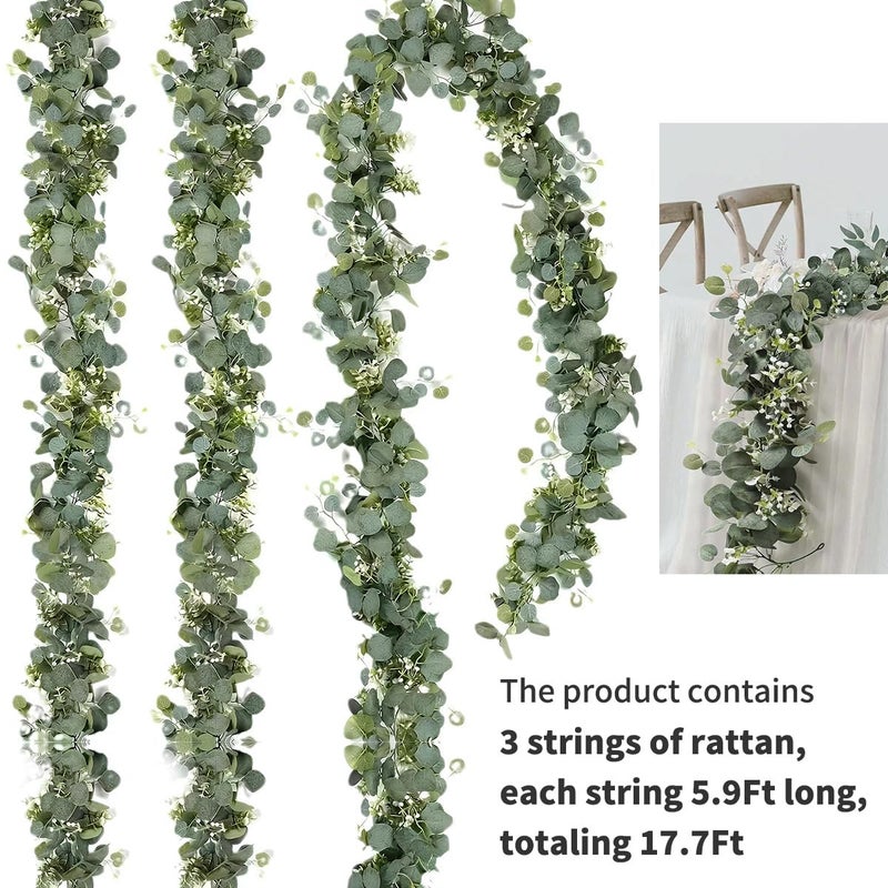 Mavee 3-Pack 5.9ft Artificial Eucalyptus Greenery Garland with Silver Dollar Leaves - Spring Table Runner Vines for Wedding Decor, Home Mantel, Wall Hanging & Party Arrangements - Image 2