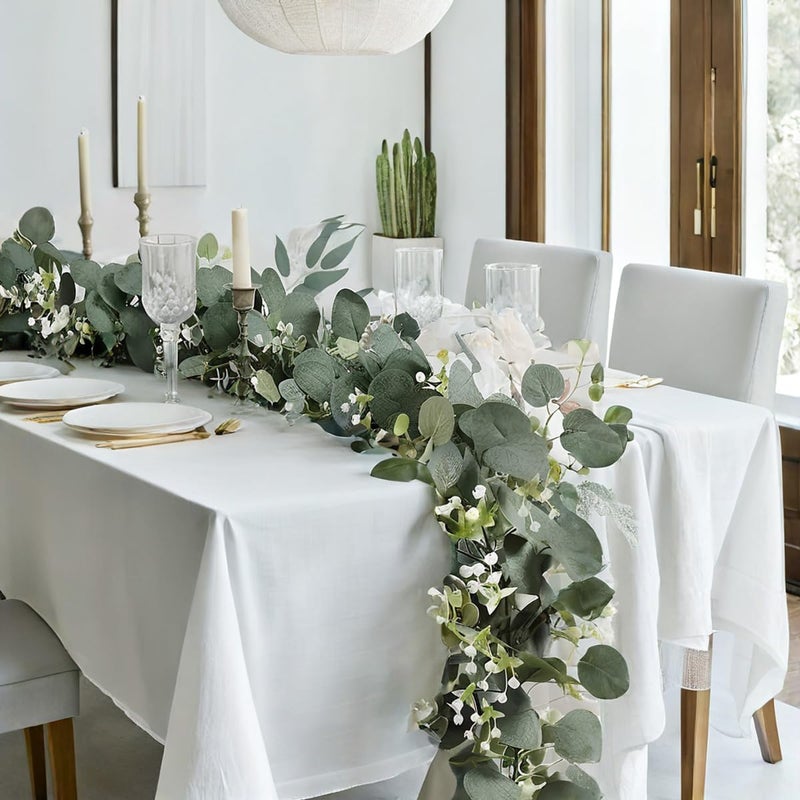 Mavee 3-Pack 5.9ft Artificial Eucalyptus Greenery Garland with Silver Dollar Leaves - Spring Table Runner Vines for Wedding Decor, Home Mantel, Wall Hanging & Party Arrangements - Image 3