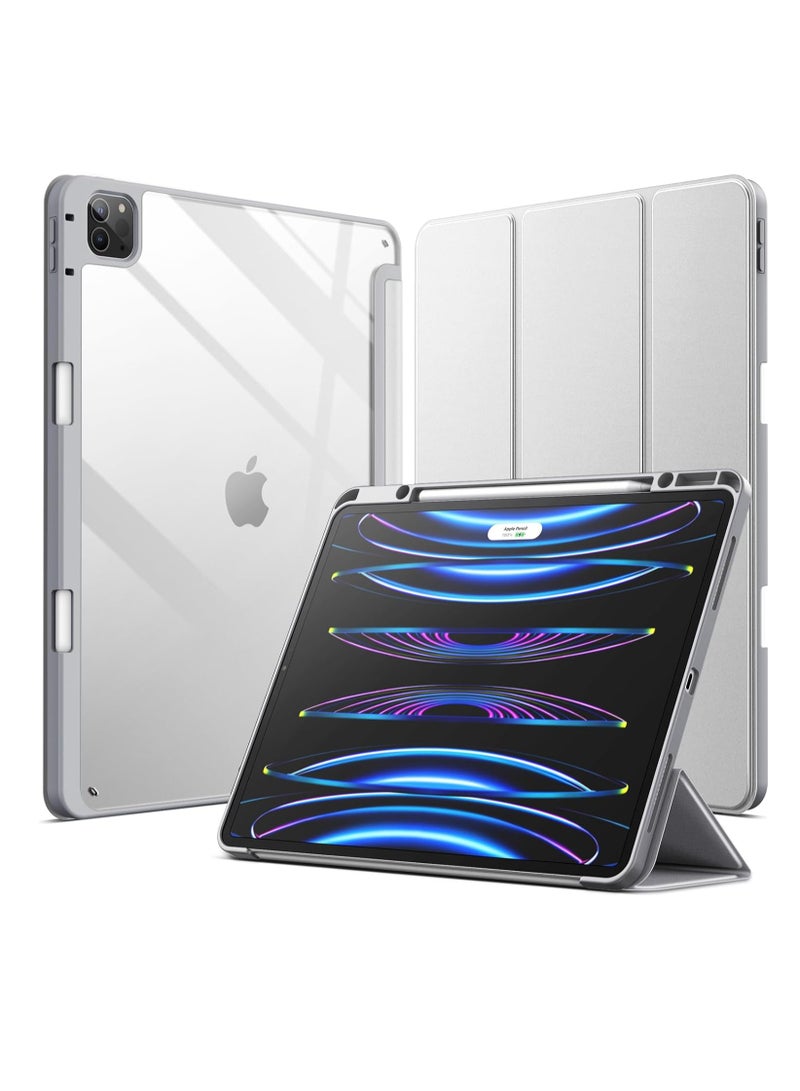 جي تيك iPad Pro مقاس 12.9 بوصة مع حامل قلم رصاص وغطاء خلفي شفاف ورفيع وغطاء تابلت مقاوم للصدمات مع خاصية التنبيه التلقائي والنوم باللون الفضي - Image 1