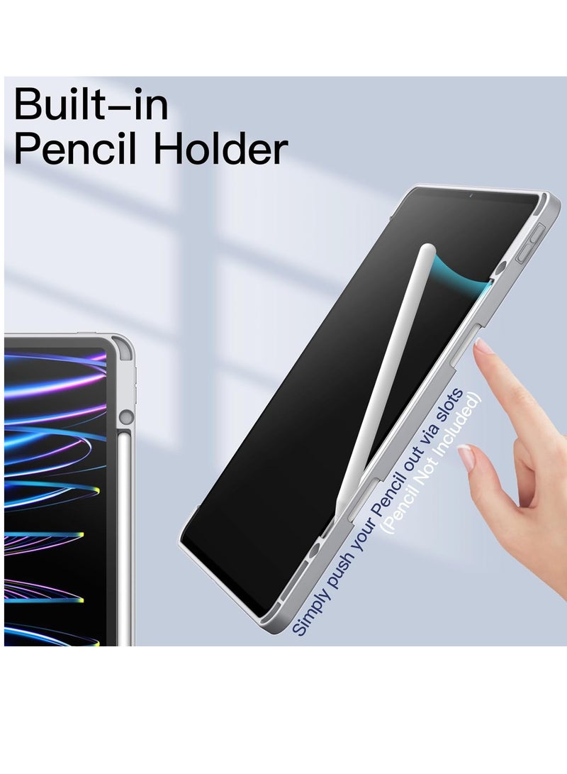 جي تيك iPad Pro مقاس 12.9 بوصة مع حامل قلم رصاص وغطاء خلفي شفاف ورفيع وغطاء تابلت مقاوم للصدمات مع خاصية التنبيه التلقائي والنوم باللون الفضي - Image 4
