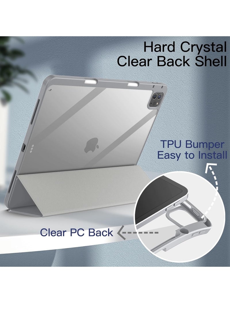 جي تيك iPad Pro مقاس 12.9 بوصة مع حامل قلم رصاص وغطاء خلفي شفاف ورفيع وغطاء تابلت مقاوم للصدمات مع خاصية التنبيه التلقائي والنوم باللون الفضي - Image 2