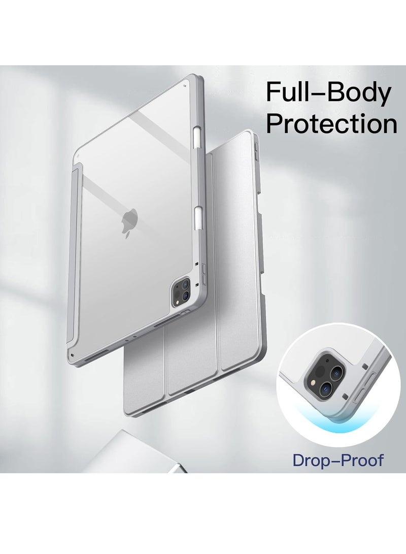 جي تيك iPad Pro مقاس 12.9 بوصة مع حامل قلم رصاص وغطاء خلفي شفاف ورفيع وغطاء تابلت مقاوم للصدمات مع خاصية التنبيه التلقائي والنوم باللون الفضي - Image 3