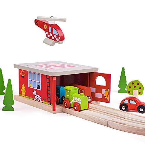 Bigjigs Rail Firestation Shed Red - Image 1