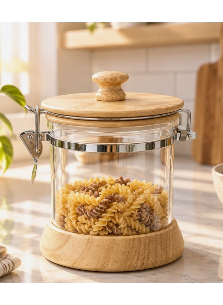 AKDC Acrylic and Wooden Canister with Clip Lid - 500ml - Image 1