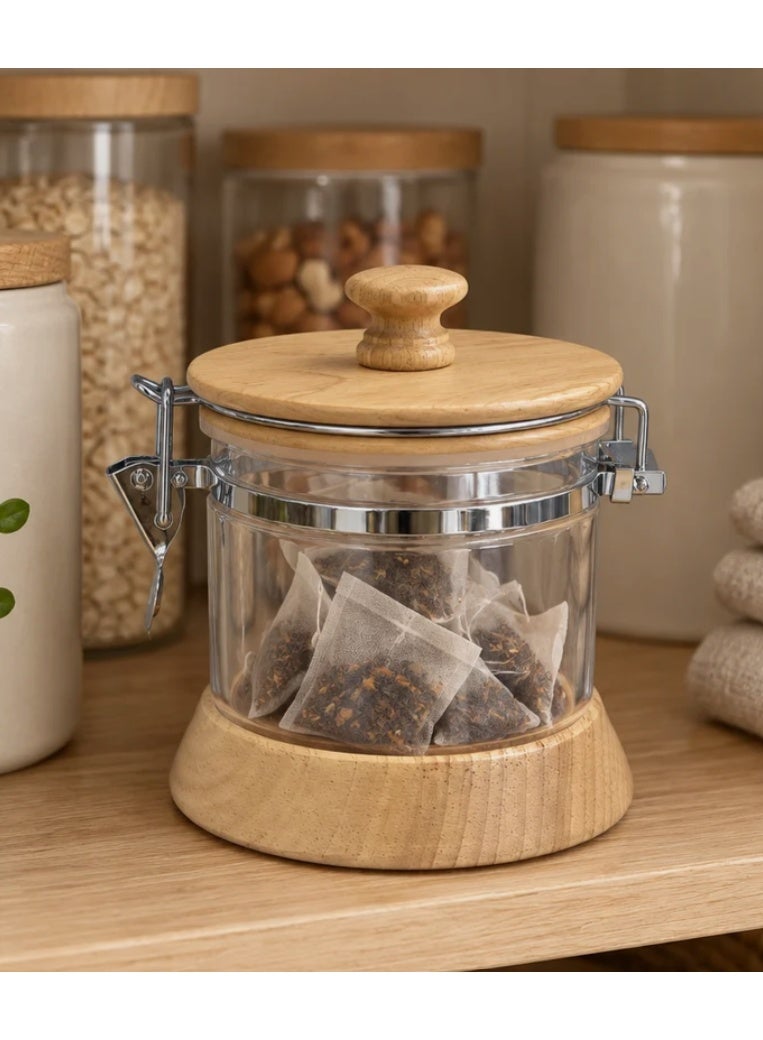 AKDC Acrylic and Wooden Canister with Clip Lid - 500ml - Image 2