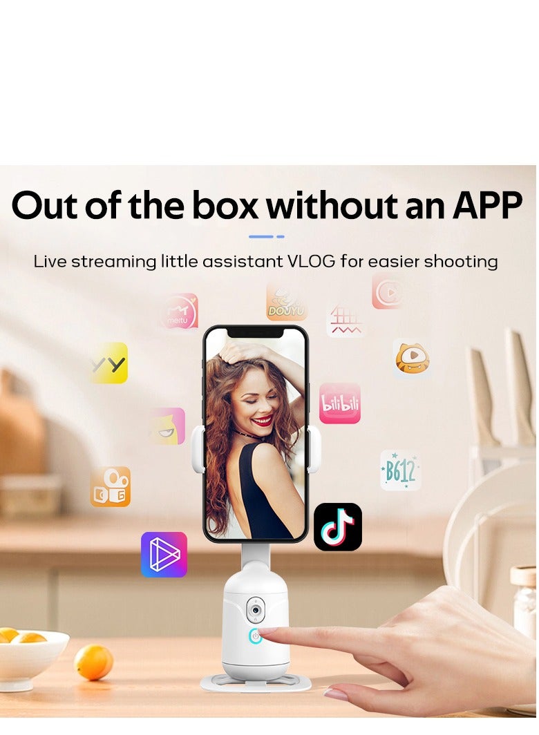 GULFLINK Auto Face Tracking Tabletop Tripod Mount, 360 Rotation Phone Camera Mount Stabalizer, Tripod for mobile, Battery Operated Smart Shooting Selfie Phone Holder for Live Vlog Tutorial - White - Image 1