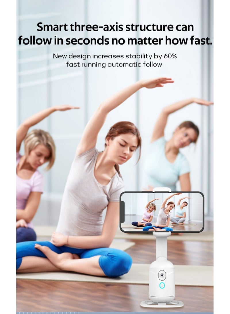 GULFLINK Auto Face Tracking Tabletop Tripod Mount, 360 Rotation Phone Camera Mount Stabalizer, Tripod for mobile, Battery Operated Smart Shooting Selfie Phone Holder for Live Vlog Tutorial - White - Image 2