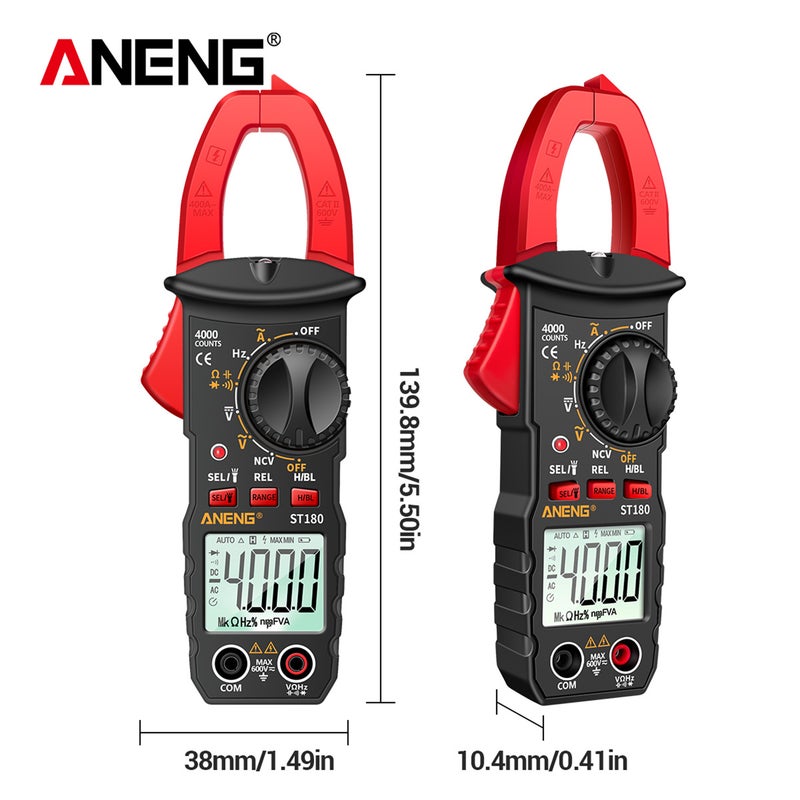 مقياس تسجيل رقمي ANENG ST180 4000 عدّ - مقياس متعدد الاستخدامات ومقياس تسجيل متعدد الاستخدامات - مقياس الفولت ومقياس التيار - مقياس الجهد الحالي المتردد والمباشر ومقياس التيار المتردد - جهاز اختبار الفولتاج غير المتصل (NCV) - مقياس عالمي ومقياس اختبار - مقياس تسجيل التيار - اختبار درجة الحرارة من -30 إلى 1000 درجة مئوية - Image 4