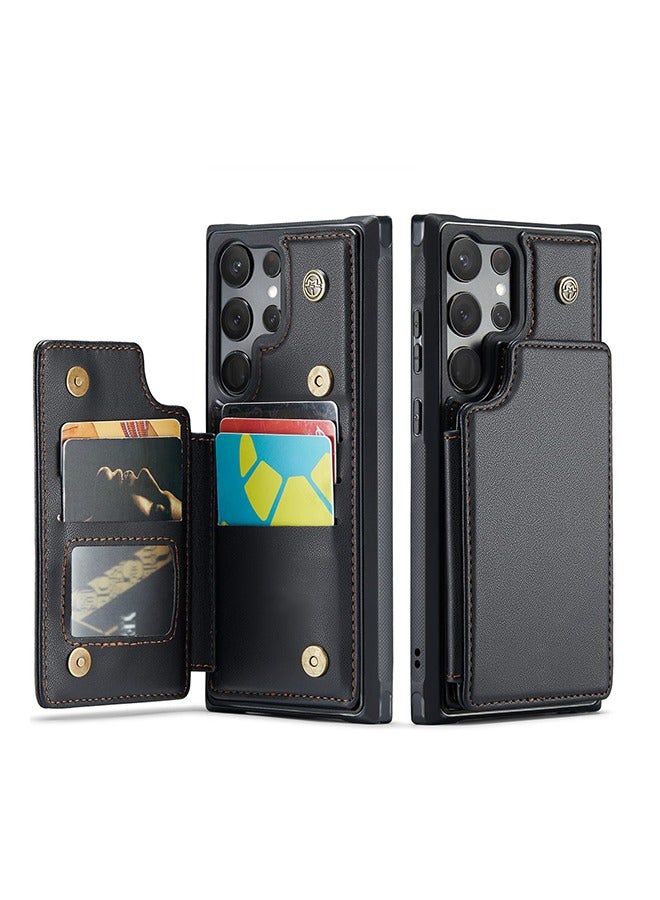Aookay For Samsung Galaxy S24 Ultra, Flip Wallet Case with 5 Card Slots Kickstand, RFID Blocking Folio Leather Protective Phone Cover, Black  - Image 1