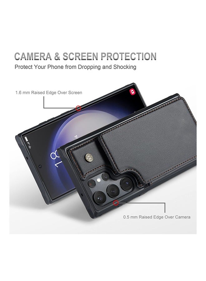 Aookay For Samsung Galaxy S24 Ultra, Flip Wallet Case with 5 Card Slots Kickstand, RFID Blocking Folio Leather Protective Phone Cover, Black  - Image 4