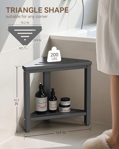 ONSGLM Shower Foot Rest 15in, HDPE Waterproof Shower Stool for Inside Shower, Corner Shower Stool for Shaving Legs with Storage Shelf for Small Space, Shower Step Stool, Plastic Corner Shower Bench, Grey - Image 3