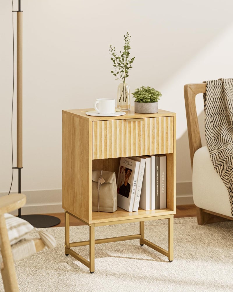 Masupu Fluted Nightstand,Modern Night Stand Wood Bedside Table with Storage Drawer Side End Table for Bedroom,Living Room,Office,Oak - Image 4