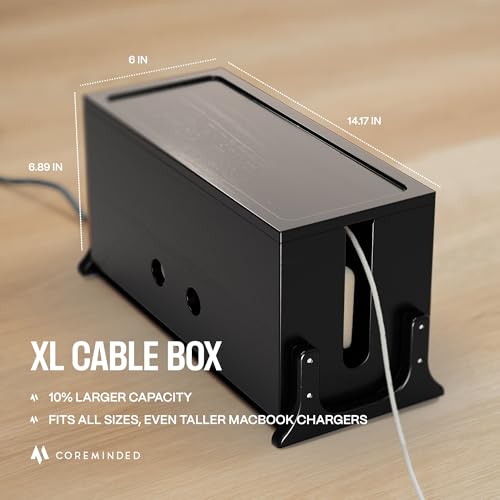 COREMINDED Extra Large Cable Management Box, Wood Cord Hider Box & Organizer for Power Strip, TV Wires & Desk Cable Storage - Image 4