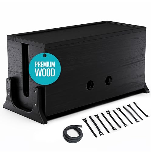 COREMINDED Extra Large Cable Management Box, Wood Cord Hider Box & Organizer for Power Strip, TV Wires & Desk Cable Storage - Image 1