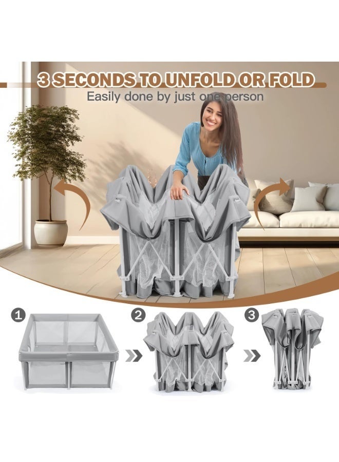 والالا حظيرة لعب قابلة للطي للأطفال، ساحة لعب للأطفال الرضع والأطفال الصغار، سياج أمان محمول للأطفال خفيف الوزن، لا يحتاج إلى تركيب، حظيرة لعب داخلية وخارجية مع حقيبة حمل وسجادة، مع كرات المحيط*20، 127*180*66 سم رمادي فاتح - Image 2